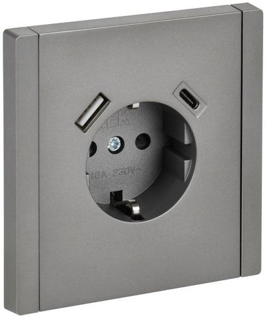 Розетка FORTE&PIANO FP547 16А USB A+C 18Вт с заземл. защ. шторки винт. крепл. сталь IEK FP-R14-16-U22-018-K46