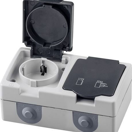 Розетка 2-местная с/з, 250В, 16А, серия Велена, серый/графит, Stekker - 32754 FERON PST16-12-54