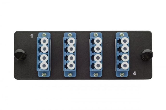 Комплект планка Q-SLOT с 4 адаптерами квадро LC OS2, монтажные шнуры, КДЗС | 38M-S2-4L-04BL Eurolan