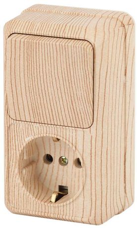 Блок розетка с выключателем Intro Quadro 2-705-11 вертикальный 10(16)А-250В, IP20, ОУ, сосна | Б0053888 ЭРА