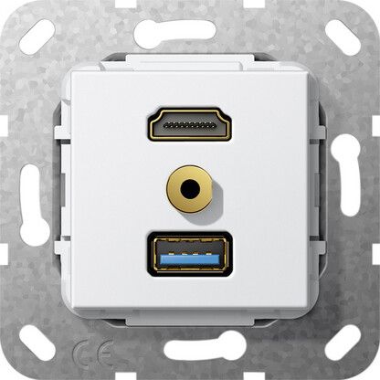 Вставка HDMI + USB миништырь 3,5 мм, разветвительный кабель, белый глянец | 568103 GIRA