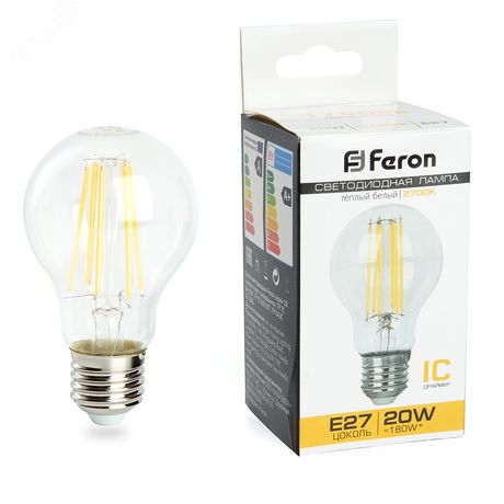 Лампа светодиодная LED 20вт Е27 теплый FILAMENT - LB-620 FERON 38245