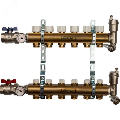 Коллектор распределительный из латуни без расходомеров 6 вых. - SMB 0468 000006 STOUT RG008P0SN4OO3R