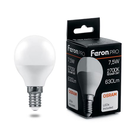 Лампа светодиодная .PRO LB-1407 Шарик E14 7.5W 2700K OSRAM LED | 38071 Feron