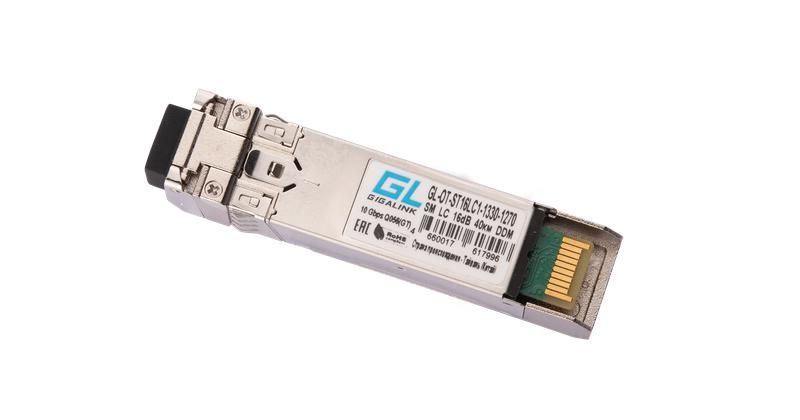 Модуль SFP+WDM 10Гбит/с одно волокно SM LC Tx:1330/Rx:1270нм 16дБ до 40км DDM GIGALINK GL-OT-ST16LC1-1330-1270