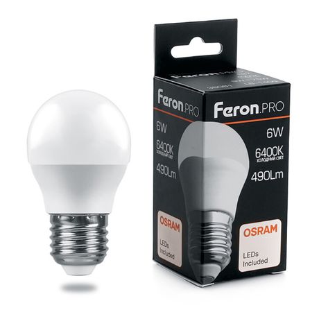 Лампа светодиодная .PRO LB-1406 Шарик E27 6W 6400K OSRAM LED | 38070 Feron