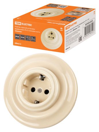 Розетка скрытой установки фарфоровая 2П+З 16А 250В сл. кость «Болонь» | SQ1820-0322 TDM