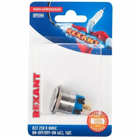 Кнопка антивандальная 22 250В Фикс (6с) ON-OFF/OFF-ON подсв/красная (в упак. 1шт.) | 06-0377-B REXANT MEET