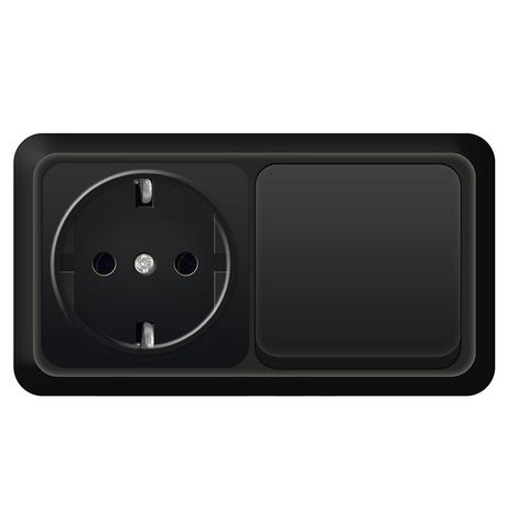 Блок UNIVersal серия Олимп, о/у, выключатель одноклавишный 10А + розетка с/з 16A, 220В, горизонтальный черный - 7946806 Союз