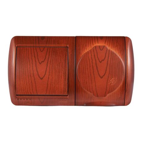 Блок ОП Nata (розетка евростандарт с заземл. защ. крышкой + 1-кл. выкл.) IP20 вишня LEZARD 710-0600-170