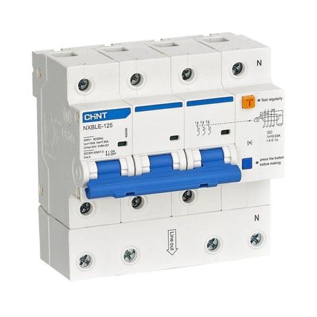 Выключатель автоматический дифференциального тока NXBLE-125 3P+N 63A, х-ка C 100mA, электронный тип AС, С, 10kA (R) | 820602 CHINT