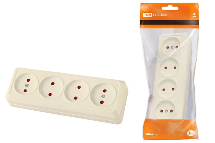 Розетка 4-х местная горизонтальная 2П открытой установки IP20 10A с з/ш сл. кость "Ладога" | SQ1801-0229 TDM