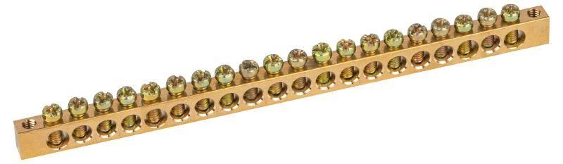 Шина NO-122-09 PEN земля-ноль 6х9мм 20/2 латунная с креплениями по краям | Б0047223 ЭРА