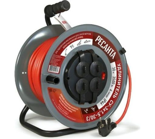 Удлинитель на метал. катушке 4х30м IP44 СУ-3х1.5-30/3 с выкл. Ресанта 61/118/7 Huter