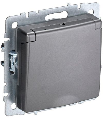 Розетка BRITE РСбш10-3-БрС 16А IP20 с заземл. защ. шторки крышкой механизм сталь IEK BR-R16-16-K46