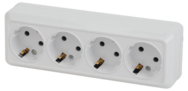 Розетка Quadro 2-208-01 четырехместная с заземлением 4х2P+E, 16А-250В, IP20, открытой установки, белый | Б0051132 Intro ЭРА