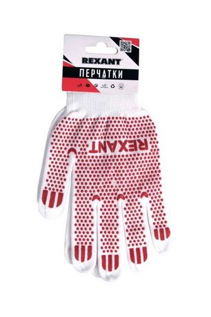 Перчатки х/б белые нейлоновые («Точка» ПВХ) | 09-0202-2 REXANT MEET