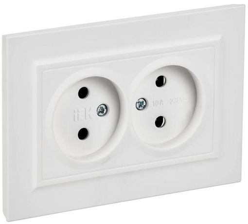 Розетка 2-м СП BRITE РС12-2-БрАБ 10А в сборе без заземл. защ. шторок арктич. бел. IEK BR-R20-10-K91-F