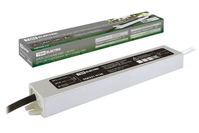 Блок питания 24Вт-12В-IP67 для светодиодных лент и модулей DC 12В, металл | SQ0331-0136 TDM