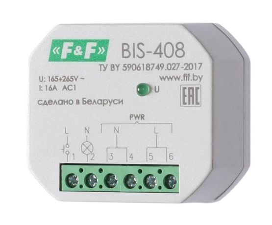 Реле импульсное BIS-408 16А 1NO IP20 100-265В AC установка в монтажную коробку d60мм F&F EA01.005.008 Евроавтоматика