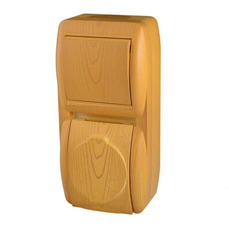 Блок Nata (розетка с заземл. защ. крышкой + 1-кл. выкл.) вертикал. ольха LEZARD 710-0700-172