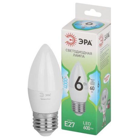 Лампа светодиодная LED 6 Вт 600Лм 4000К свеча нейтральный E27 220-240В B35-6W-840-E27 Green Line - Б0067132 ЭРА