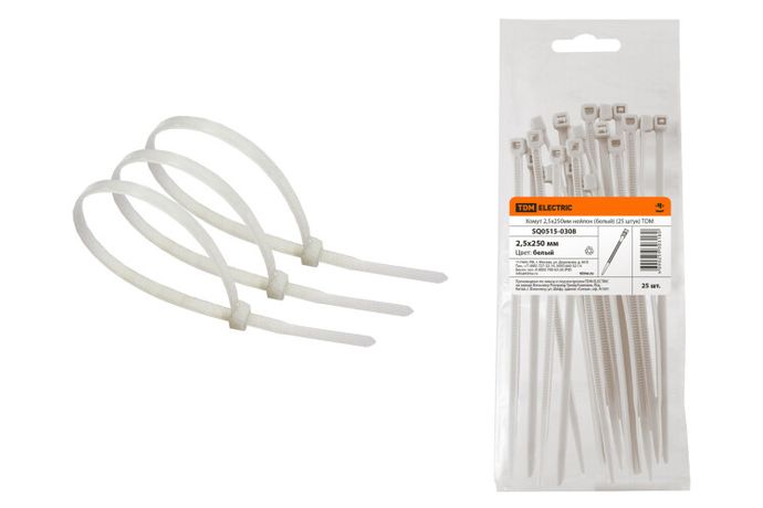 Хомут 2,5х250мм нейлон (белый) (25 штук) | SQ0515-0308 TDM