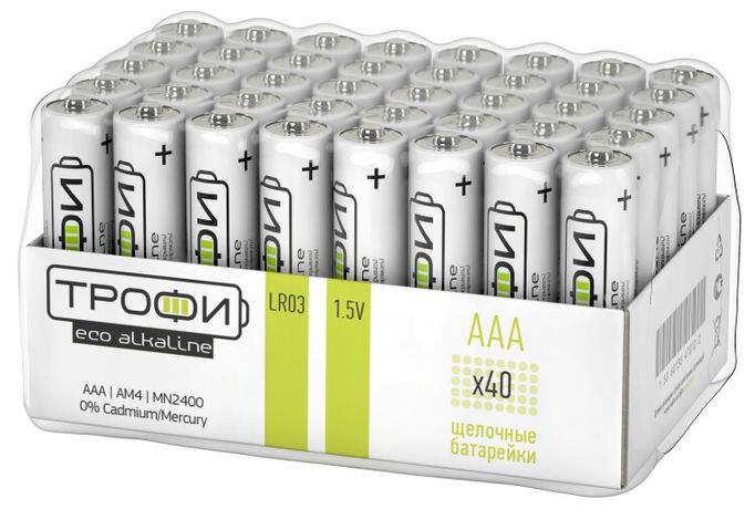 Батарейка щелочная (алкалиновая) LR03-40 bulk ECO (40/960/46080) (AAA) | Б0027812 ТРОФИ