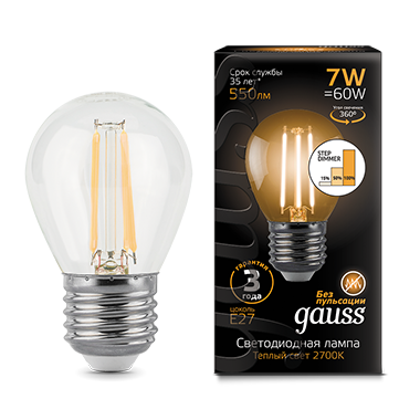 Лампа светодиодная филаментная LED 7 Вт 550 лм 2700К AC185-265В E27 шар P45 теплая шаговое диммирование выключателем Black Filament Gauss - 105802107-S