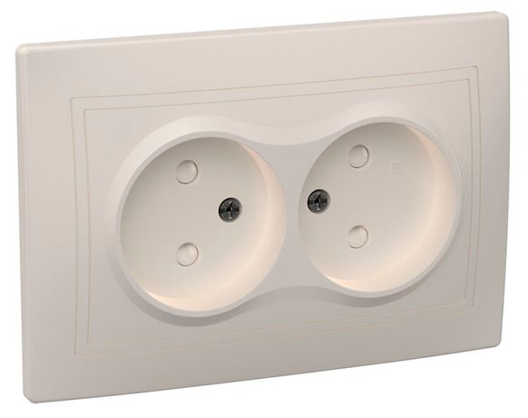 Розетка 2-м СП Кварта РСш12-2-ККм 10А IP20 без заземл. защ. шторки крем. IEK ERK20-K33-10-DM