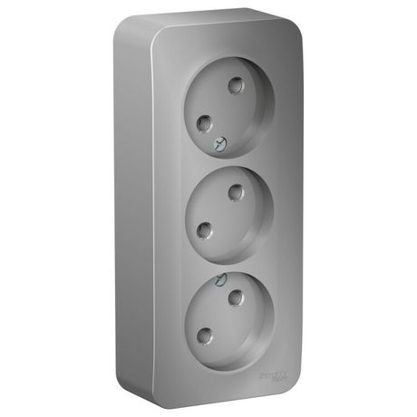 Розетка BLANCA наружная 3-я без заземления шторок с изоляционной пластиной 16А 250В алюминий - BLNRA000313 APC