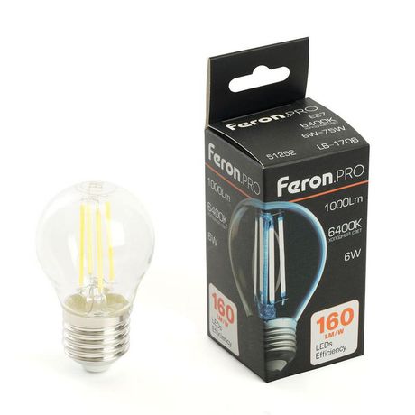 Лампа светодиодная LED 6вт Е27 дневной шар FILAMENT Feron.PRO - LB-1706 51252