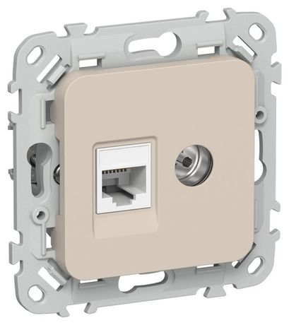 Розетка 2-м СП FLITE РКТВ5е-2-0-ФлЛ RJ45/TV кат.5E UTP механизм льняной IEK FI-AK22-1-K88 IEK арт. FI-AK22-1-K88