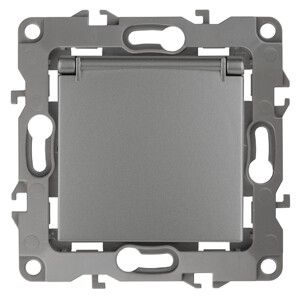 Розетка однофазная скрытого монтажа, в рамку с заземлением со шторками графит крышкой 16А 250В IP20 автоматические (безвинтовые) зажимы 12-2103-12 Эра 12 - Б0019327