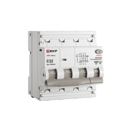 Выключатель автоматический дифференциального тока 4п (3P+N) C 32А 100мА тип AC 6кА АВДТ-63N (S) селективный электромеханич. PROxima EKF D63N46MS32C100