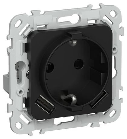 Розетка 1-м СП FLITE РСЮша11-1-ФлЧ 16А с USB A+A 3.1А заземл. защ. шторками безвинтовое крепление механизм черн. IEK FI-R14-16-1-U21-D31-K02 IEK арт. FI-R14-16-1-U21-D31-K02