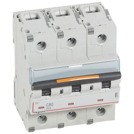 Выключатель автоматический трехполюсный DX3 80А C 25кА (4,5 мод) | 409788 Legrand