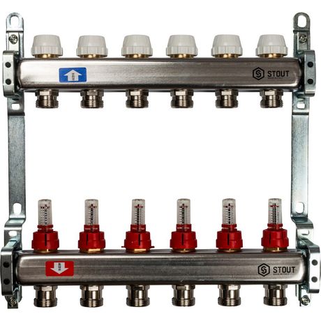 Коллектор STOUT из нержавеющей стали с расходомерами 6 вых. - RG008P0S9MDS18 SMS 0917 000006