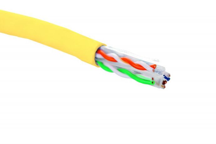 Кабель U/UTP кат.6 4 пары 23 AWG нг(А)-HF внутр. прокладки желт. (305м) (кор.) Eurolan 19C-U6-12YL-B305