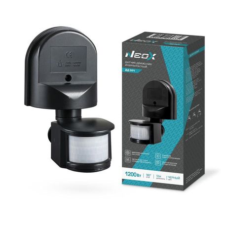 Датчик движения инфракрасный ДД 08Ч 1200Вт 180 гр.12м IP44 черный NEOX - 4690612053332