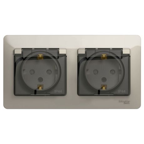 Розетка 2-м СП 2мод. Glossa 16А IP44 с заземл. защ. шторки в сборе молоч. SE GSL000947 APC