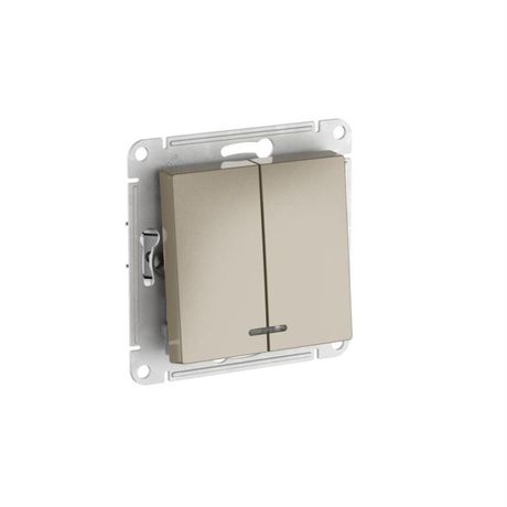 Выключатель 2-кл. AtlasDesign (сх. 5а) 10AX с подсветкой быстрозажим. клем. механизм шампань SE ATN000553S APC