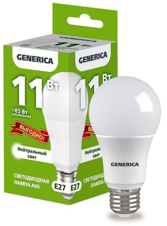 Лампа светодиодная A60 11Вт грушевидная 4000К E27 230В промо GENERICA LL-A60-11-230-40-E27-G IEK