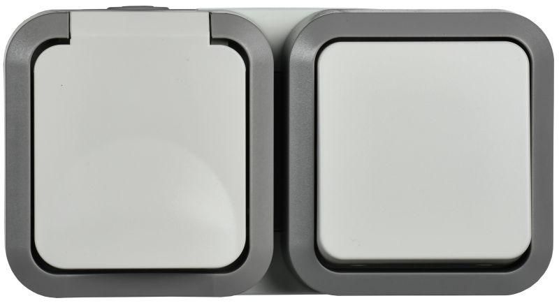 Блок розетка + выключатель горизонтальный TORS 16А IP55 белый - TS-G10-6-55-V-K41 IEK