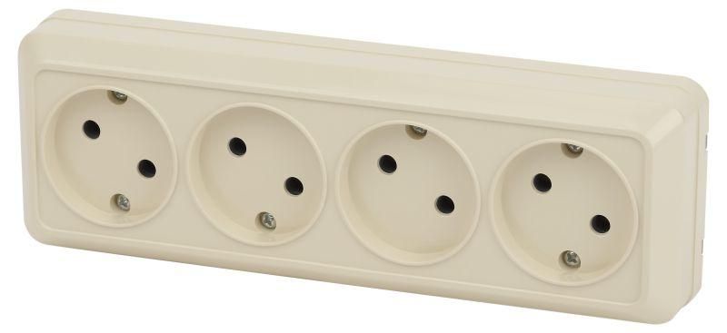 Розетка однофазная четырехместная наружная (открытой установки) без шторок слоновая кость 16А 250В IP20 2-207-02 Intro Quadro - Б0053831 ЭРА