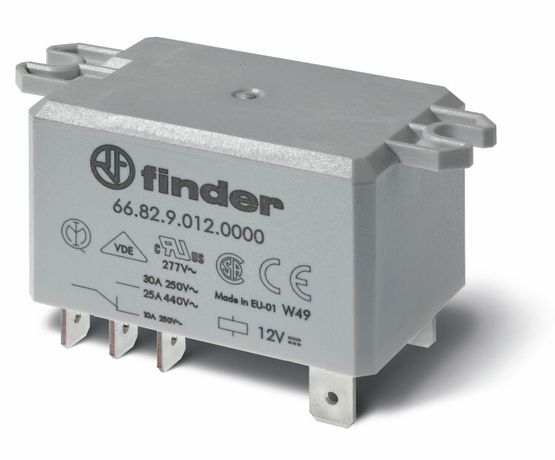 Силовое электромеханическое реле; монтаж в наконечники Faston 250 (6.3x0.8мм); 2CO 30A; контакты AgCdO; катушка 240В AC; степ | 668282400000 Finder 66.82.8.240.0000