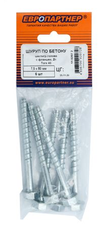 Шуруп по бетону HEX 7,5x80 TX40 оцинкованный (6 шт.) - 11 0207 2 Европартнер