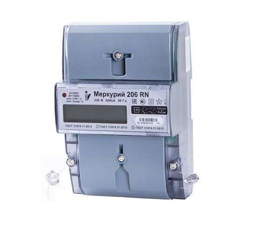 Счетчик Меркурий 206 PRSNO 1ф 5-60А класс точн. 1.0/2.0 многотариф. RS-485 ЖКИ с внешн. питанием реле юр. лица Екат. вр. Инкотекс М0000051775 М0000038302