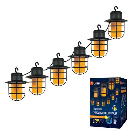 Гирлянда садовая на солнечной батарее USL-S-121/PT2500 LANTERNS Фонарики 72 светодиода Эффект пламени 1*АА Ni-Mh аккумулятор в/к IP44 - UL-00006558 Uniel