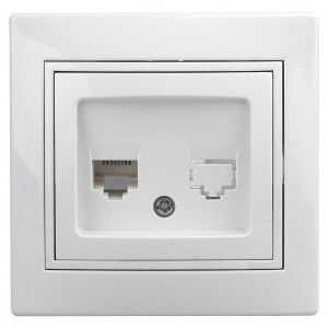 Розетка телефонная СП Plano 1-302-01 RJ11 IP20 бел. Intro Б0027619 ЭРА